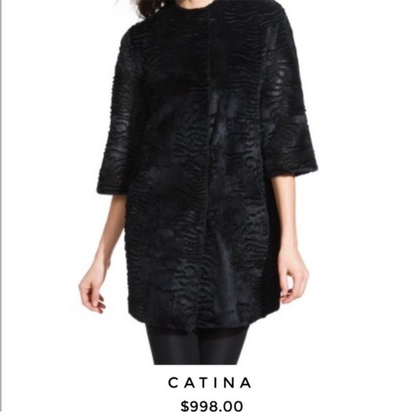 Dawn Levy Catina Coat Rabbit Fur Black Textured Small EUC - Picture 1 of 10